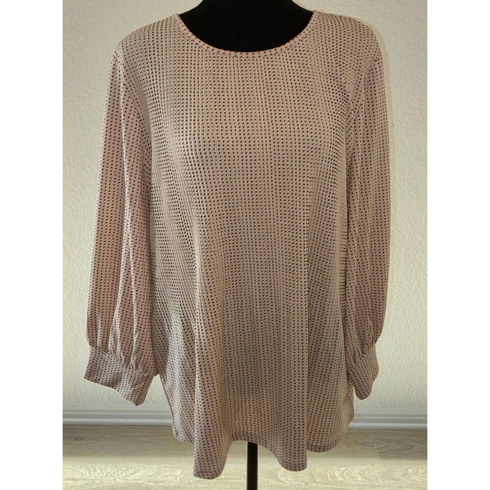 Adrianna Papell Trapeze Top XL Blouse Blush Pink Polka Dot Keyhole Back